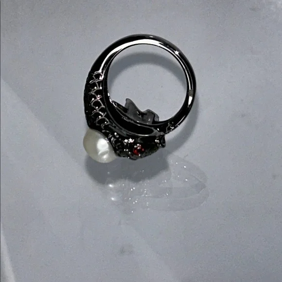 NWOT Gunmetal Plate Sterling Silver Koi Fish Ring With Genuine Pearl Boho - Picture 4 of 8